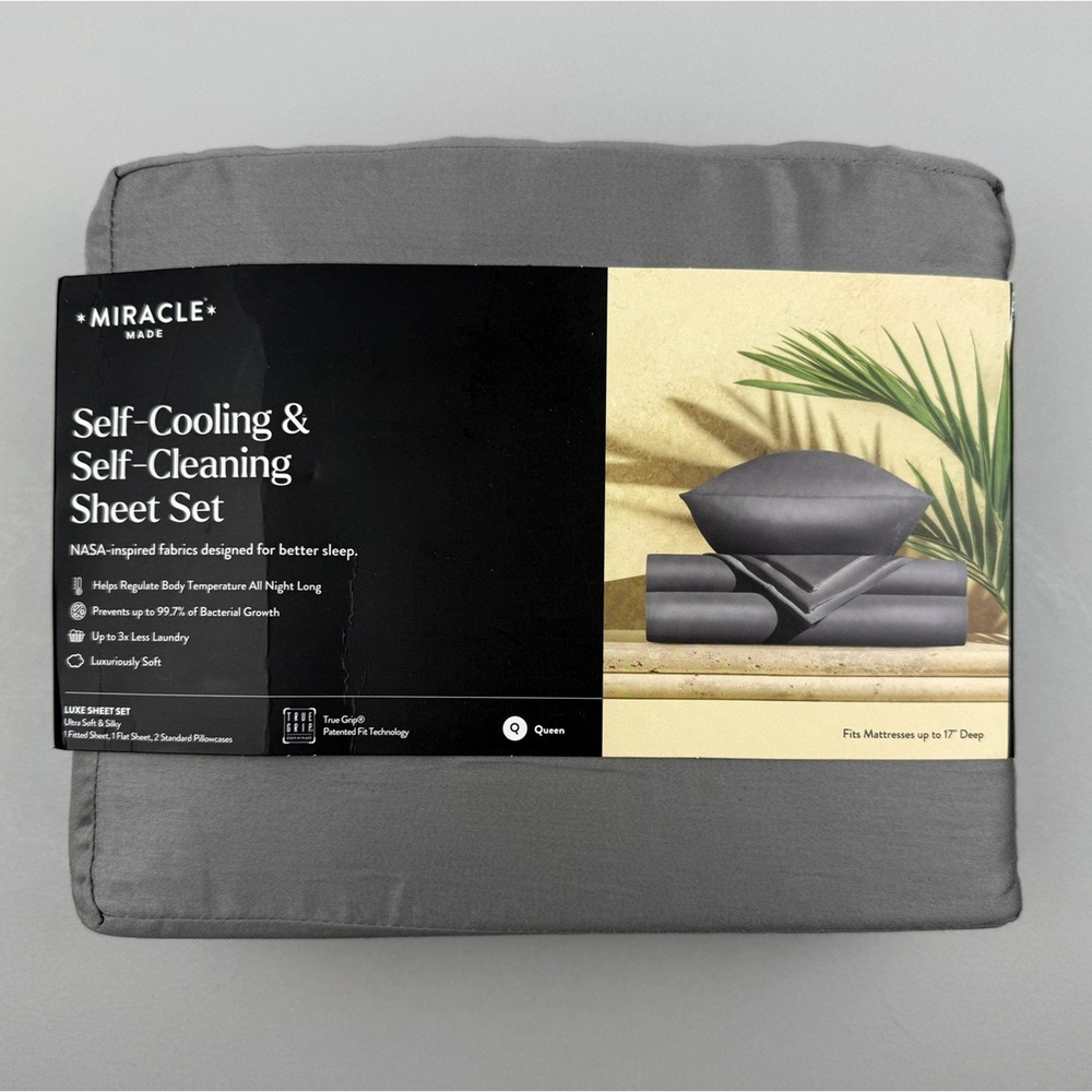 Miracle Made Sheet Set Self-Cooling Self-Cleaning QUEEN Luxe Stone Gray Sateen